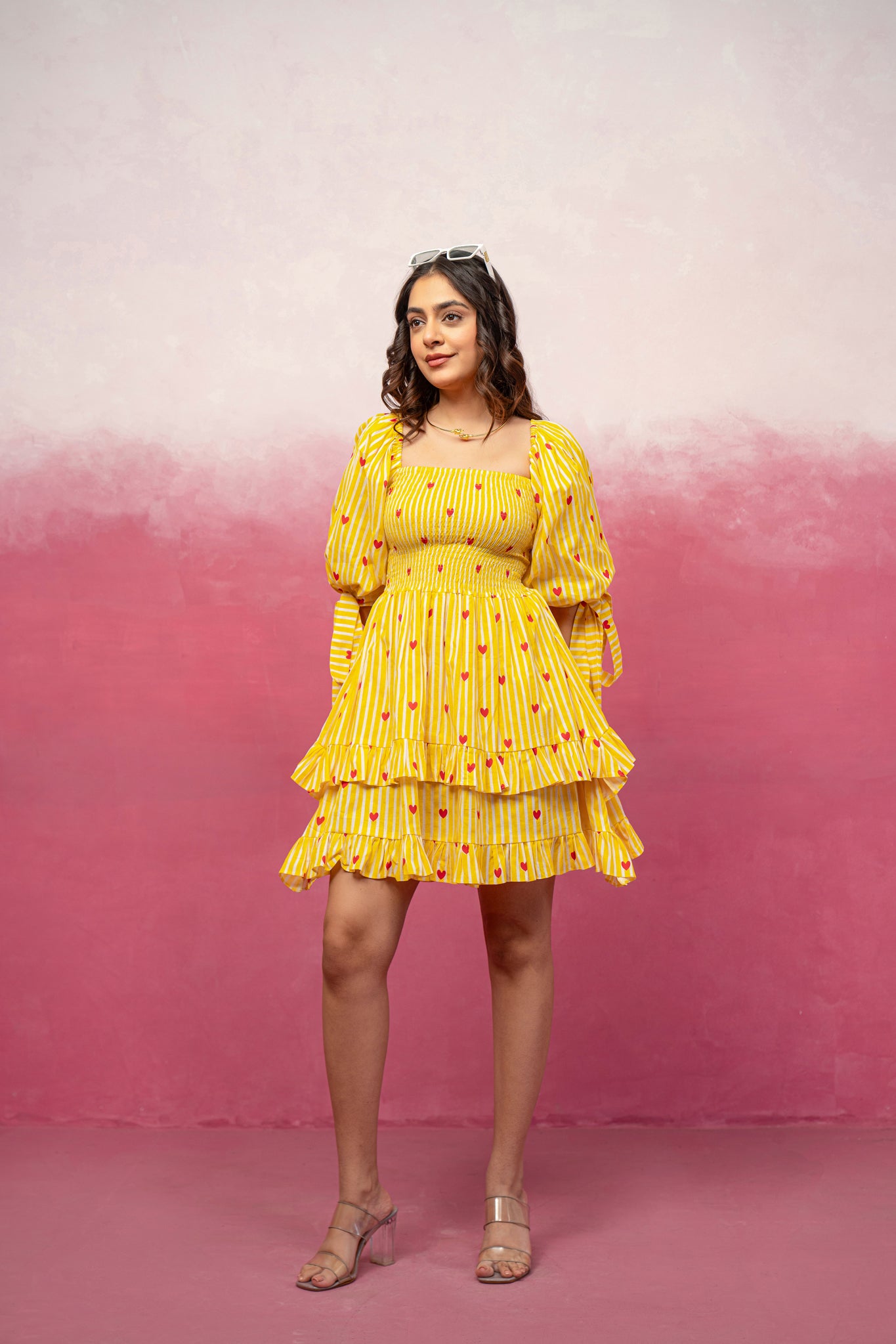 ARSHI PINK PRINTED SHORT RUFFLED DRESS