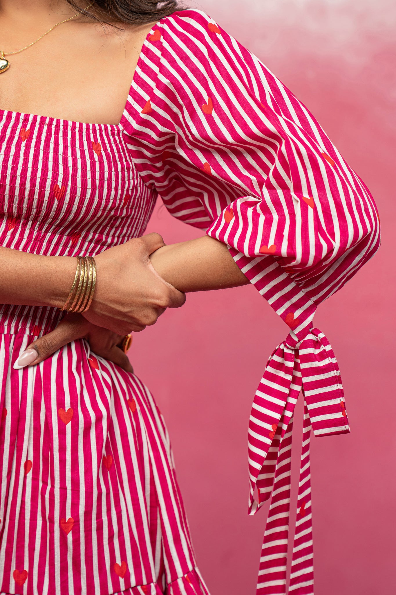 ARSHI PINK PRINTED SHORT RUFFLED DRESS