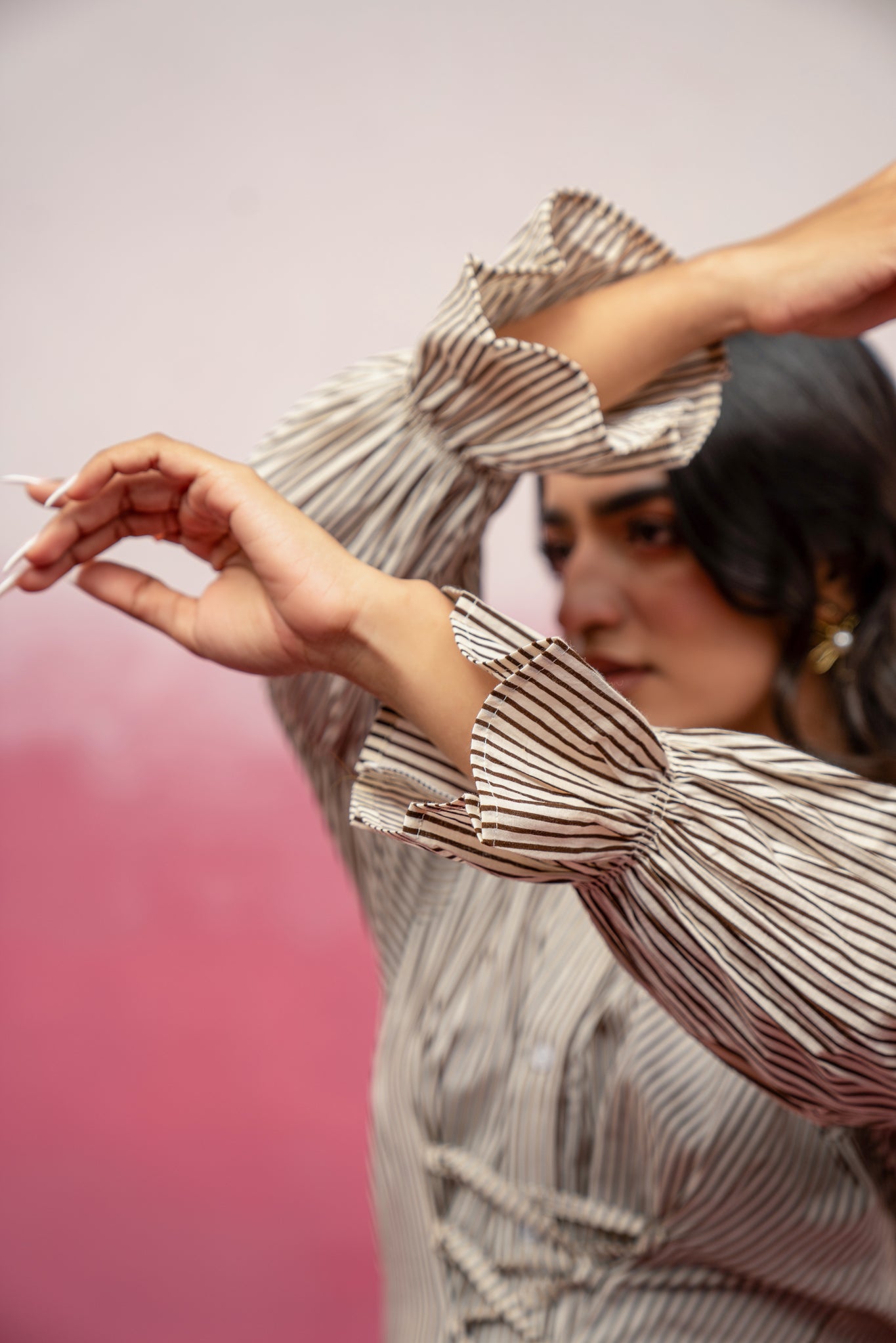 RYLEE BROWN STRIPED CORSET DRESS