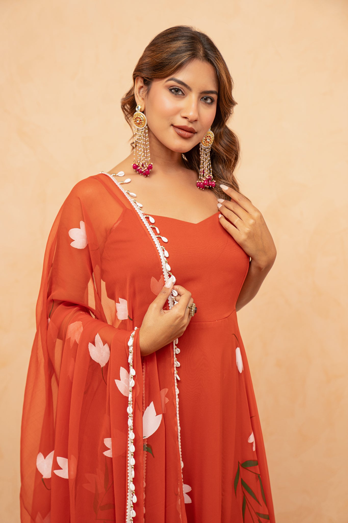 IHINA ORANGE HANDPAINTED ANARKALI