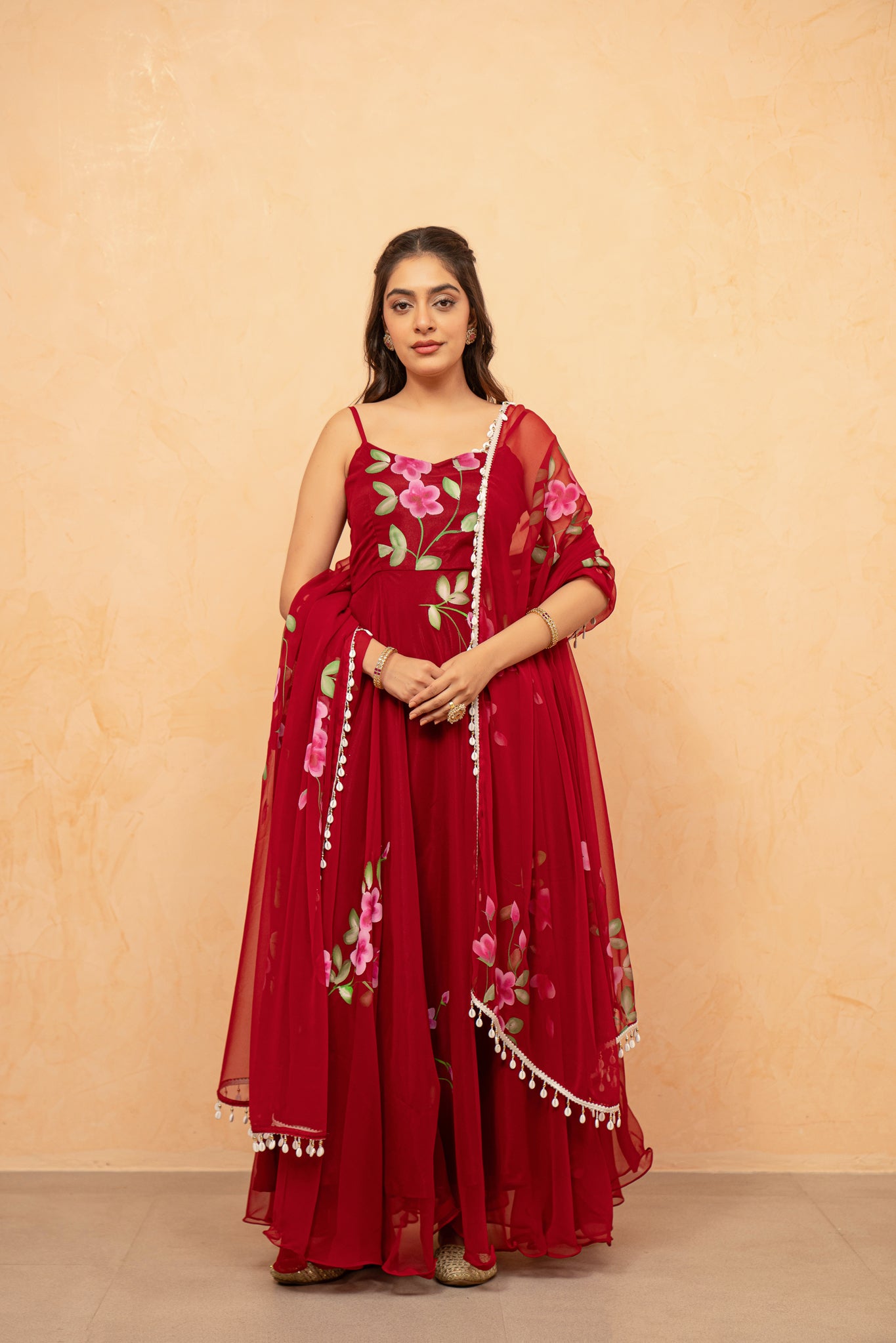 NAVIKA RED HANDPAINTED ANARKALI
