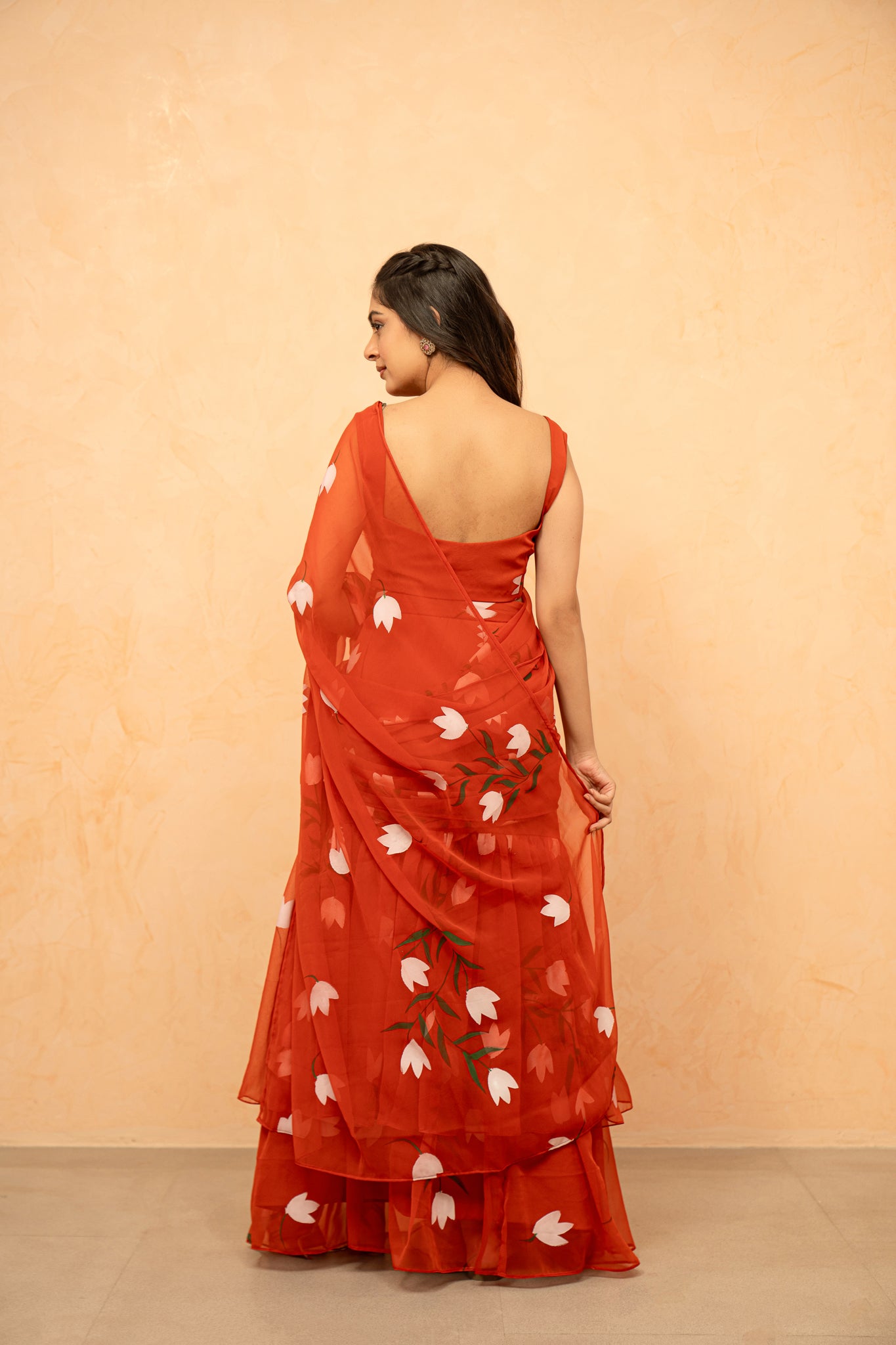 SHIKHA ORANGE HANDPAINTED READY-TO-WEAR SAREE