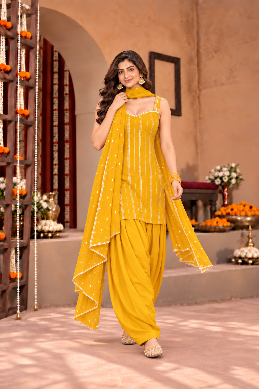 TANUJA LUREX FUSION YELLOW FARSHI SET