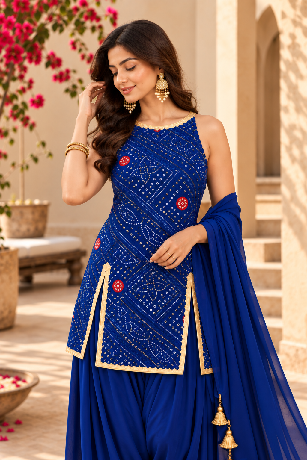 PRERNA BLUE BANDHEJ FARSHI SET