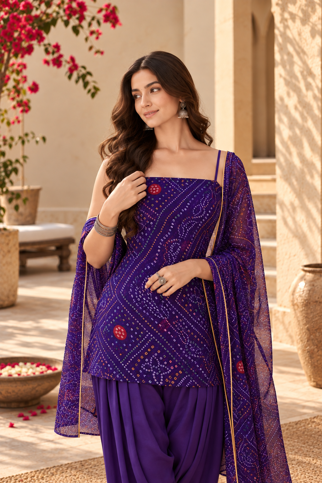 FARHANA PURPLE BANDHEJ FARSHI SET