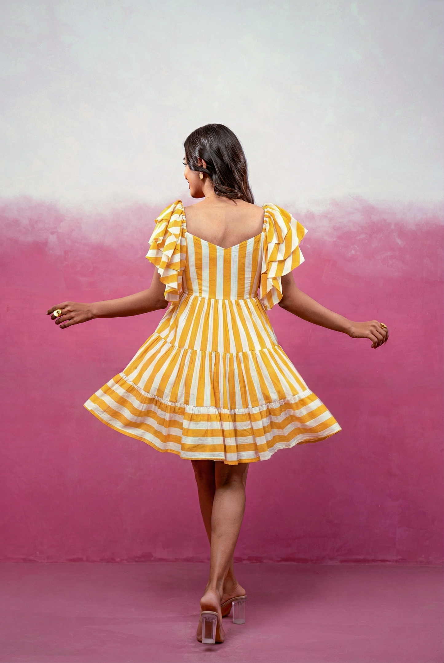 ELLE YELLOW STRIPED SHORT DRESS