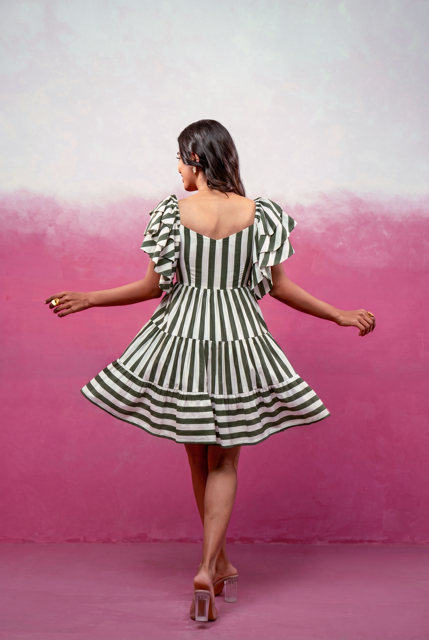 EMERY GREEN STRIPED SHORT DRESS