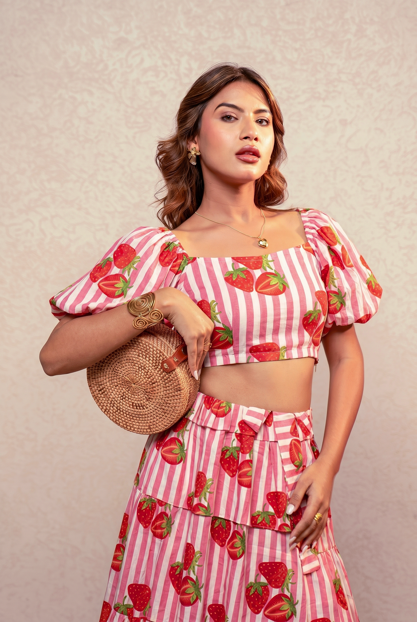 AYLA YELLOW PRINTED STRIPED COORD SET