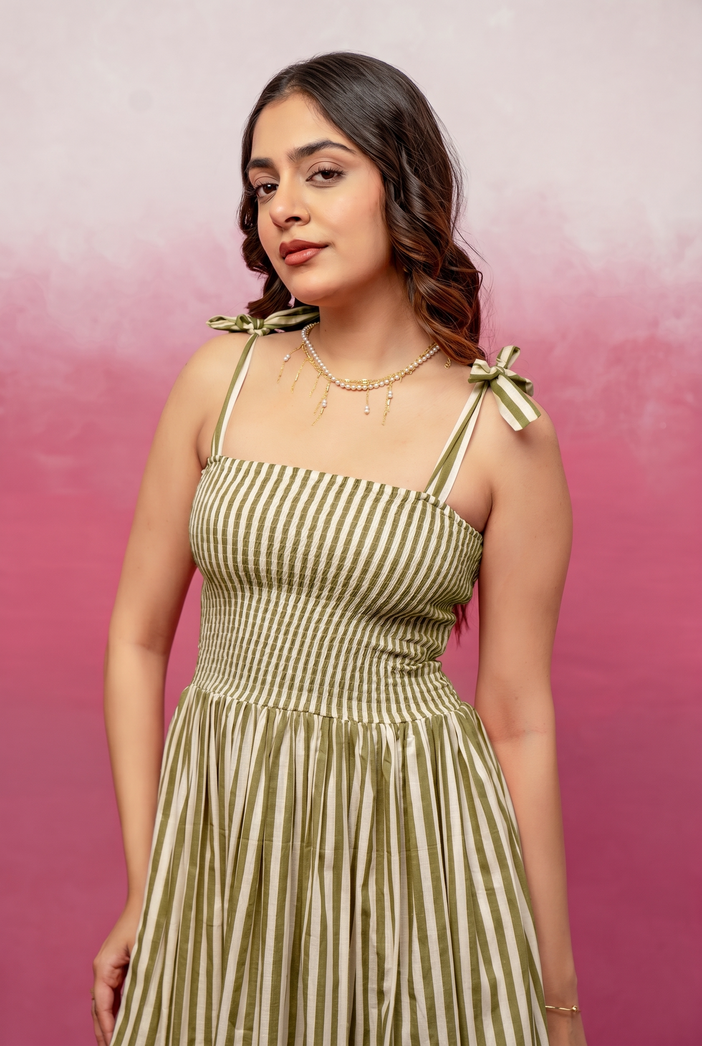 ELISA GREEN STRIPED MAXI DRESS
