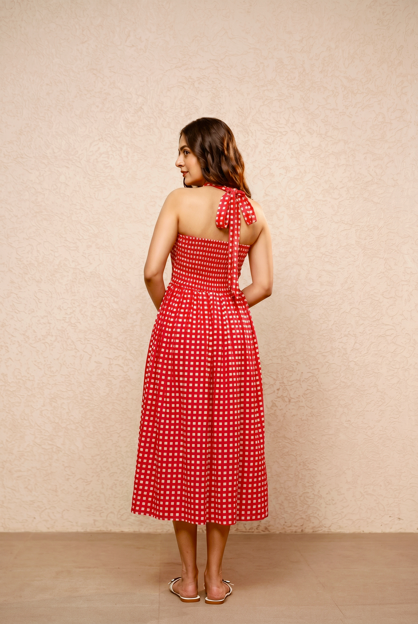 APRIL RED GINGHAM A-LINE DRESS