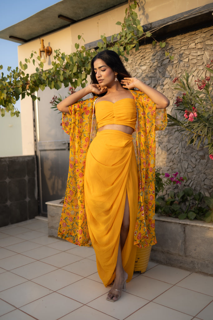 ELI YELLOW DHOTI SET WITH CAPE Deasha India