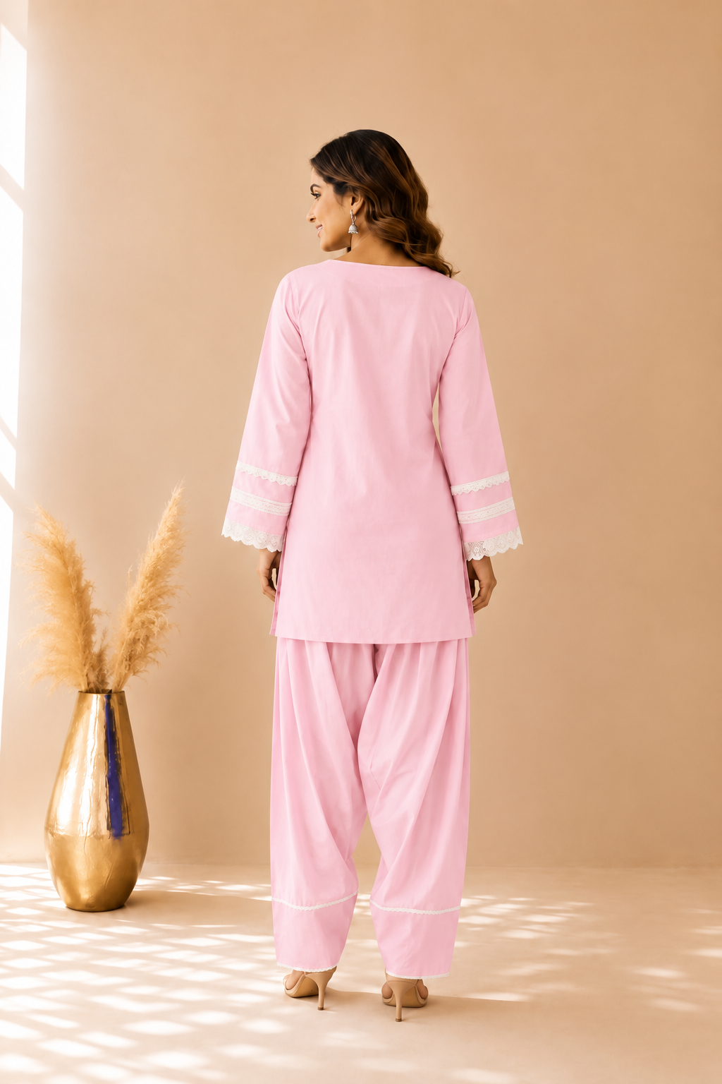 FIDA PINK COTTON DETAILED FARSHI SET