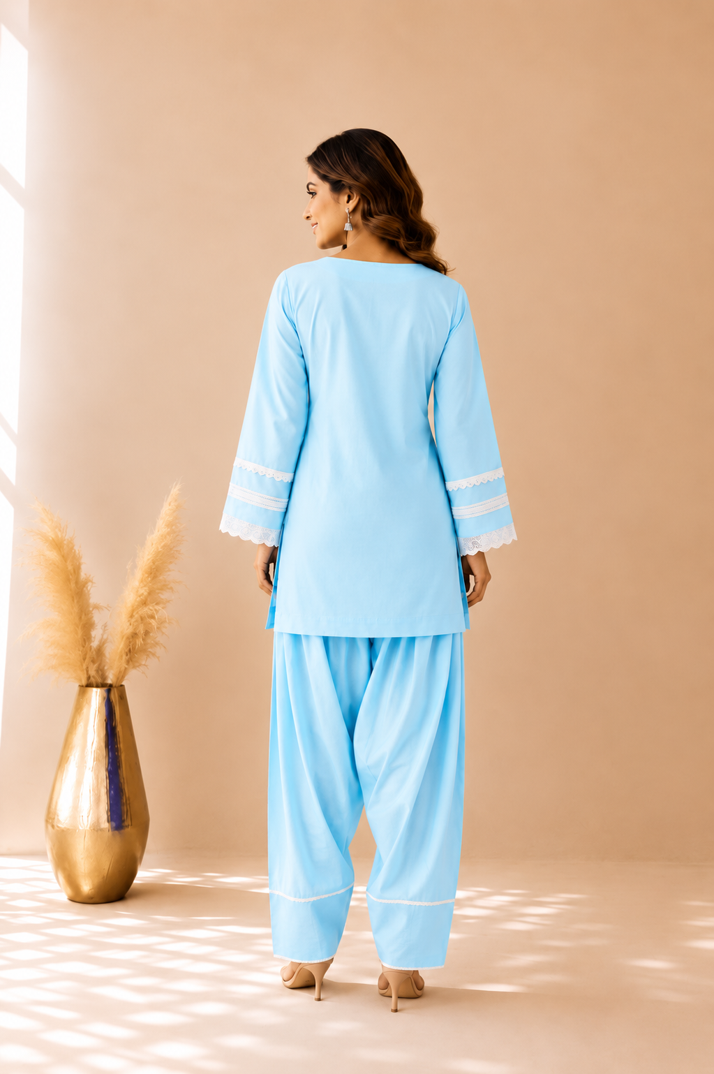 ARZU BLUE COTTON DETAILED FARSHI SET
