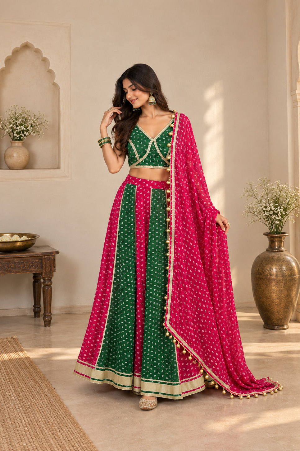 NUPUR MULTICOLORED BANDHEJ LEHENGA
