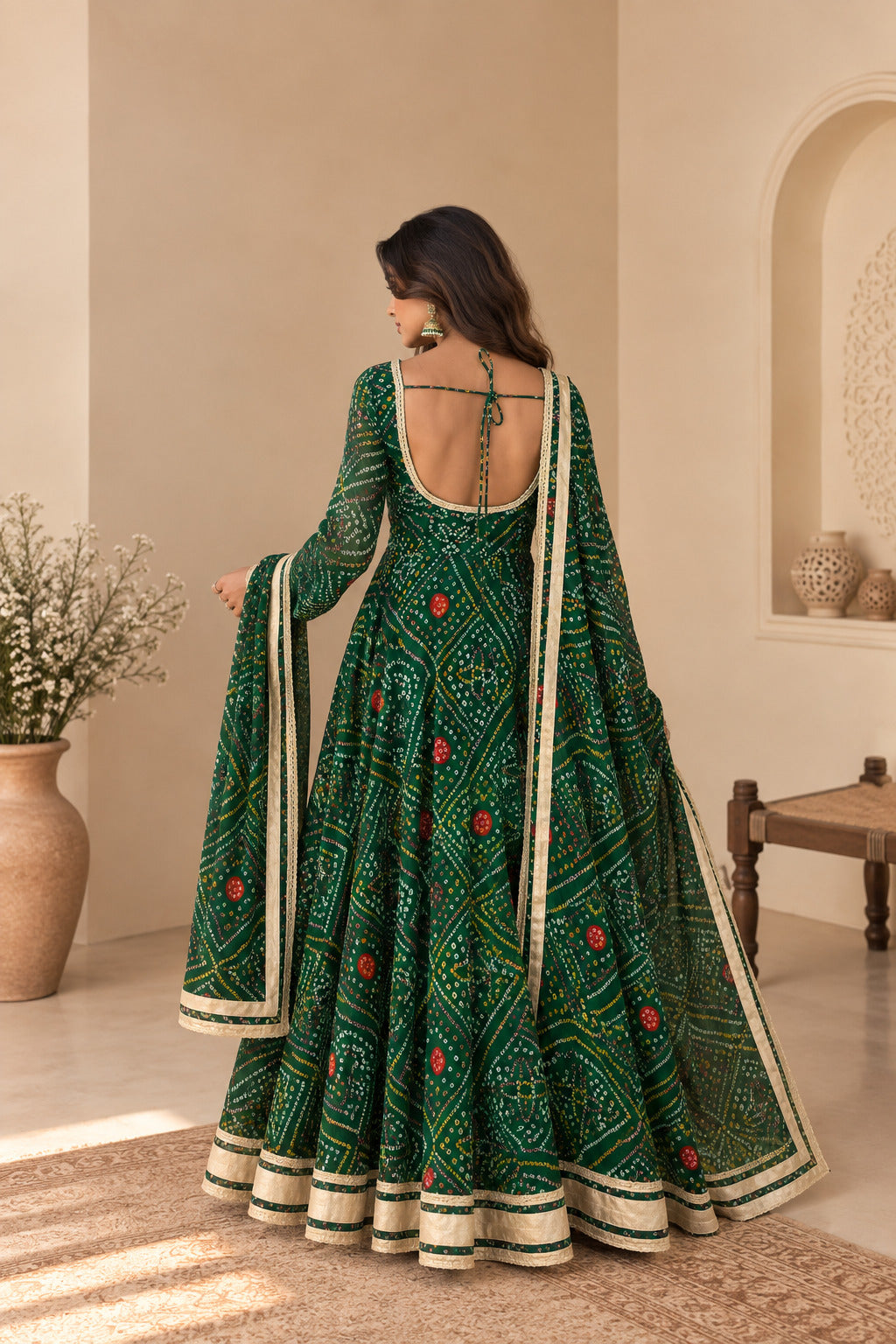 MALTI GREEN BANDHEJ ANARKALI SET