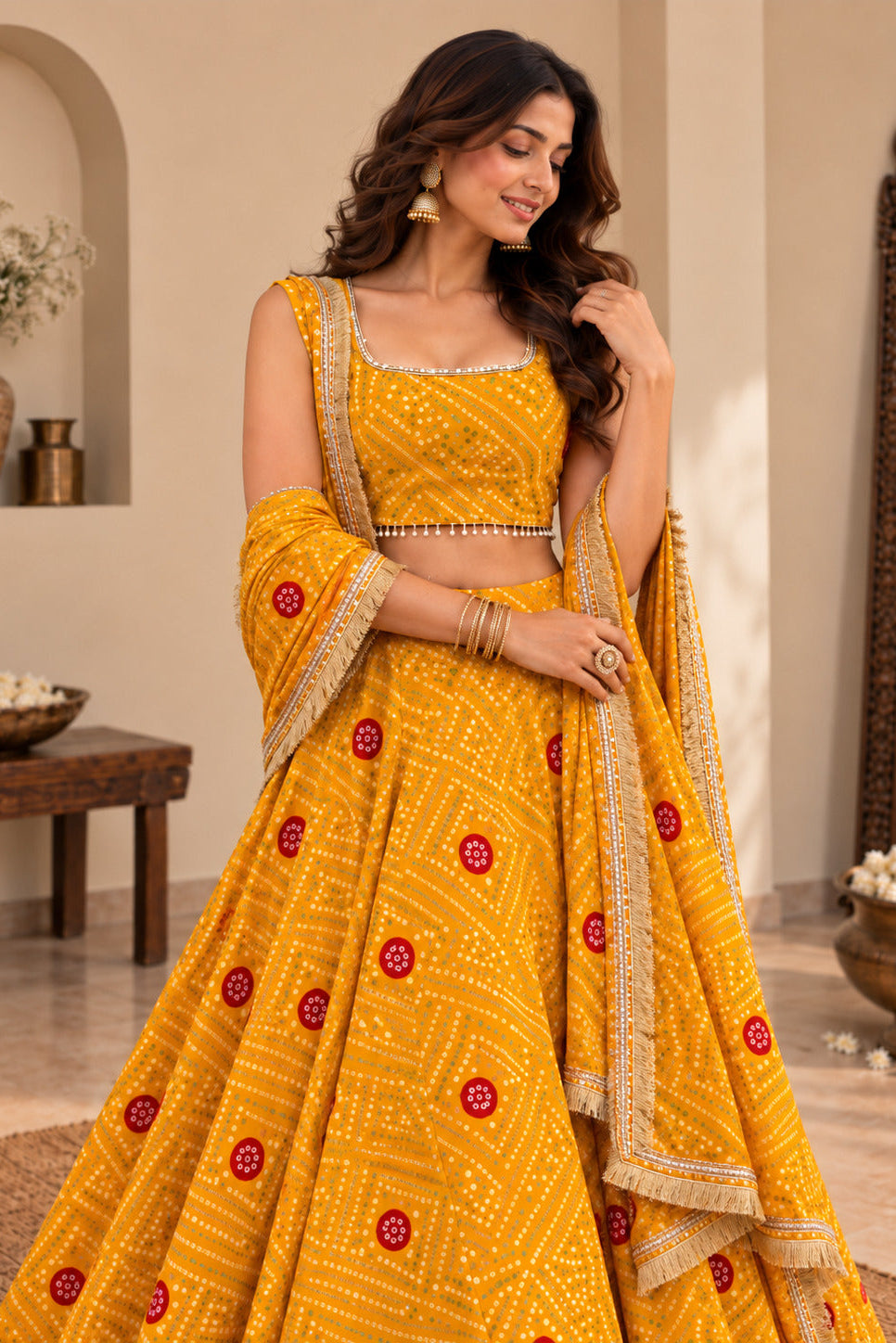TRINA YELLOW BANDHEJ LEHENGA