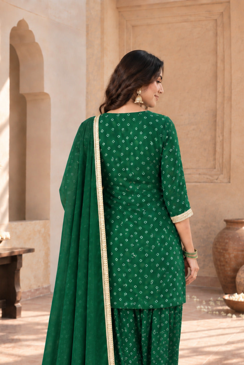 DEVYANI GREEN BANDHEJ FARSHI SET WITH DUPATTA