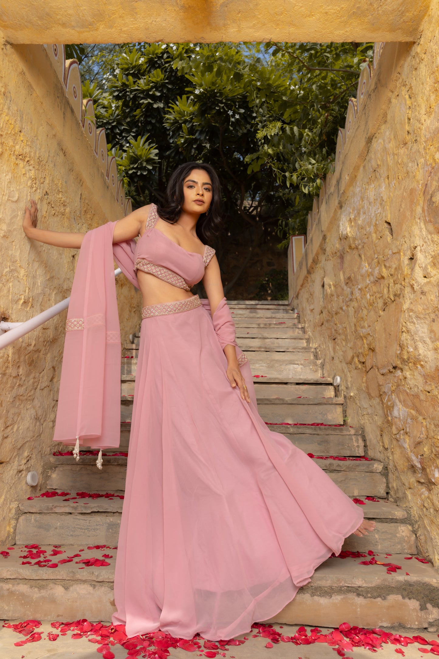 TARINI PASTEL PINK DETAILED LEHENGA SET Deasha India