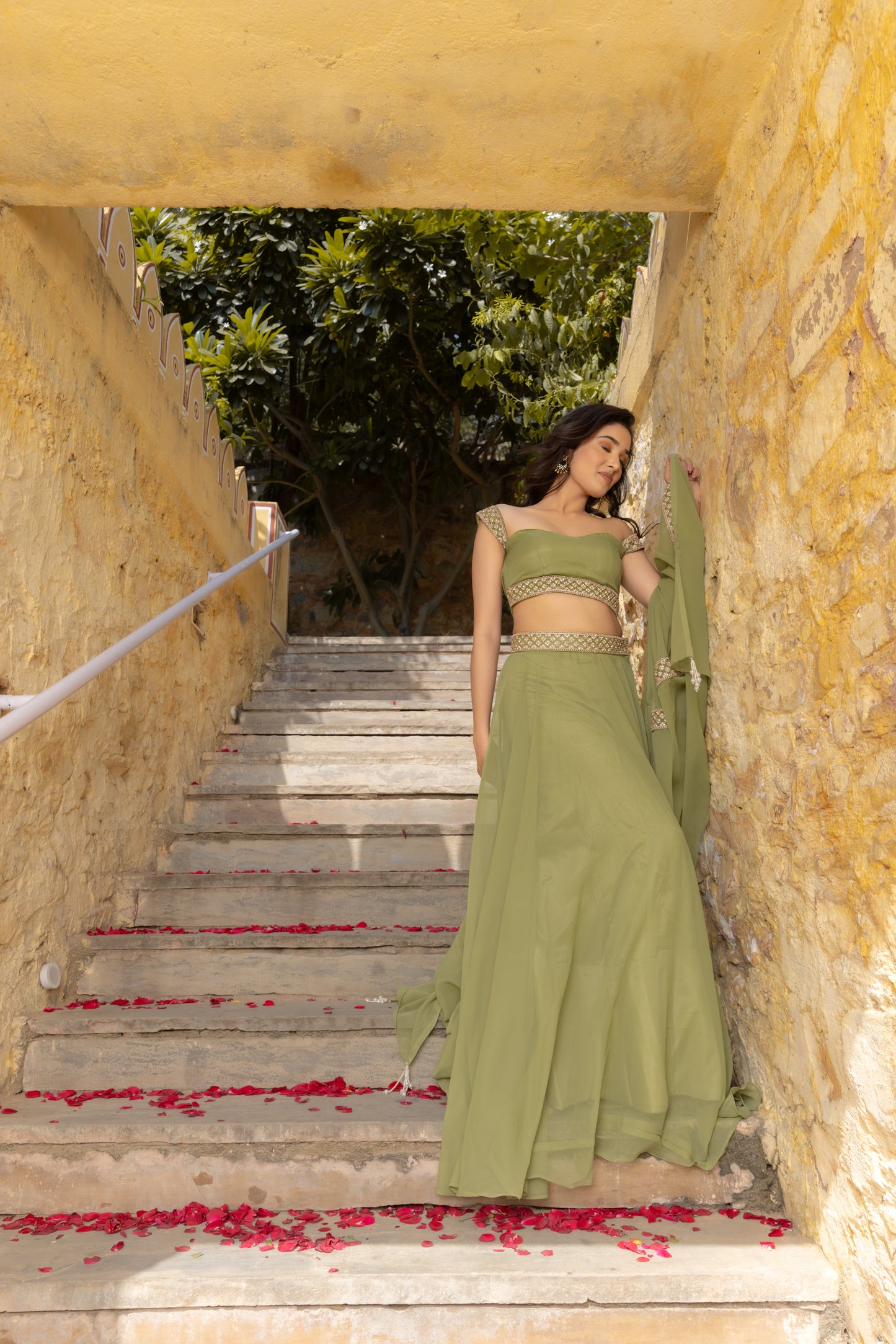 MAYREE PASTEL GREEN DETAILED LEHENGA SET Deasha India