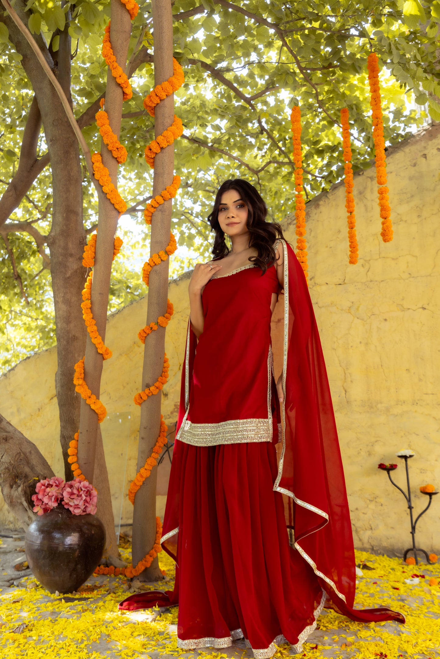 RAGINI MAROON RED DETAILED SHARARA SET Deasha India