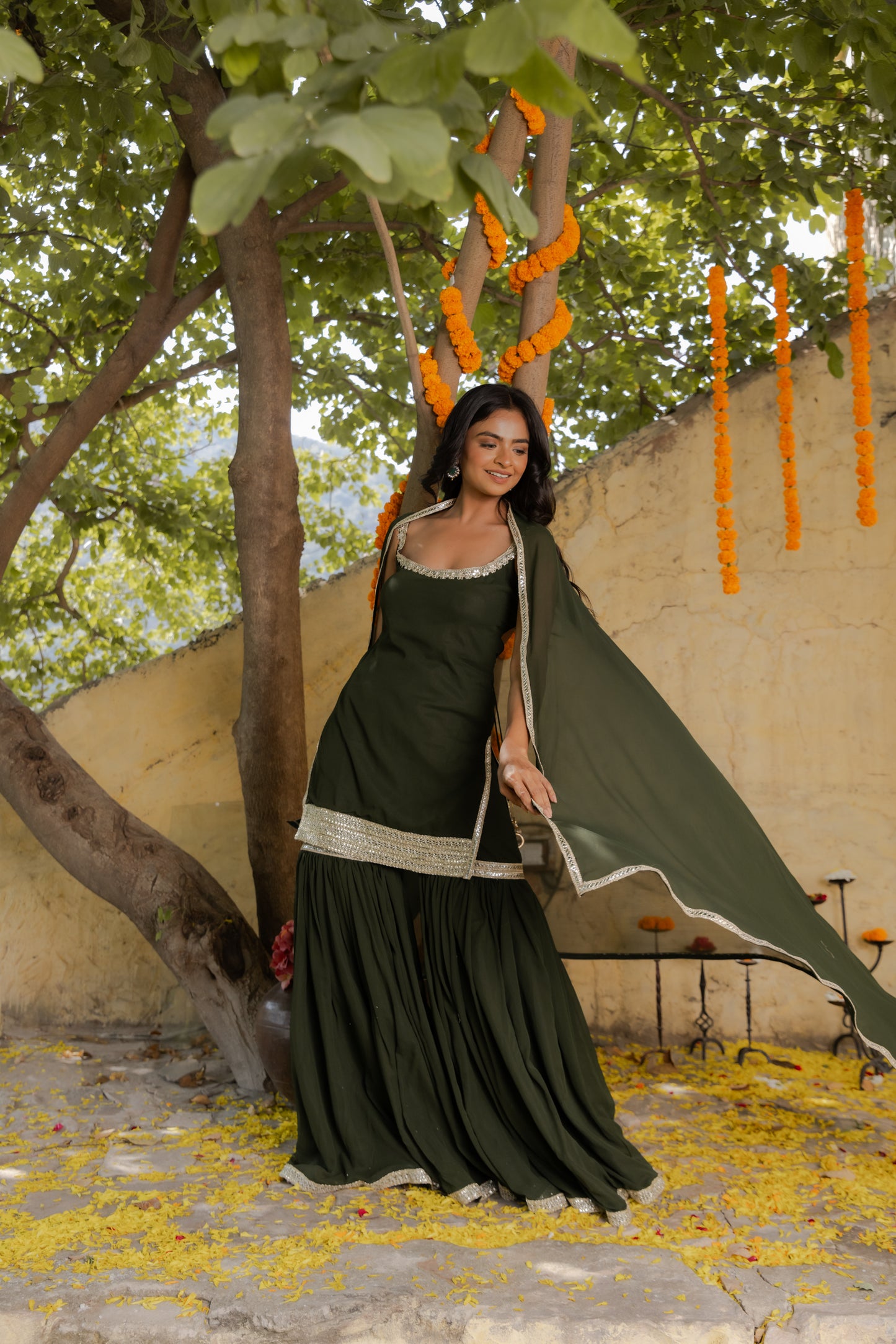 FIRDAUS MEHENDI GREEN DETAILED SHARARA SET Deasha India