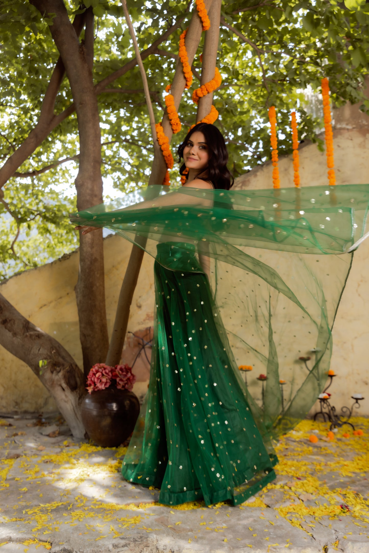 HEENA GREEN NET EMBROIDERED LEHENGA SET Deasha India