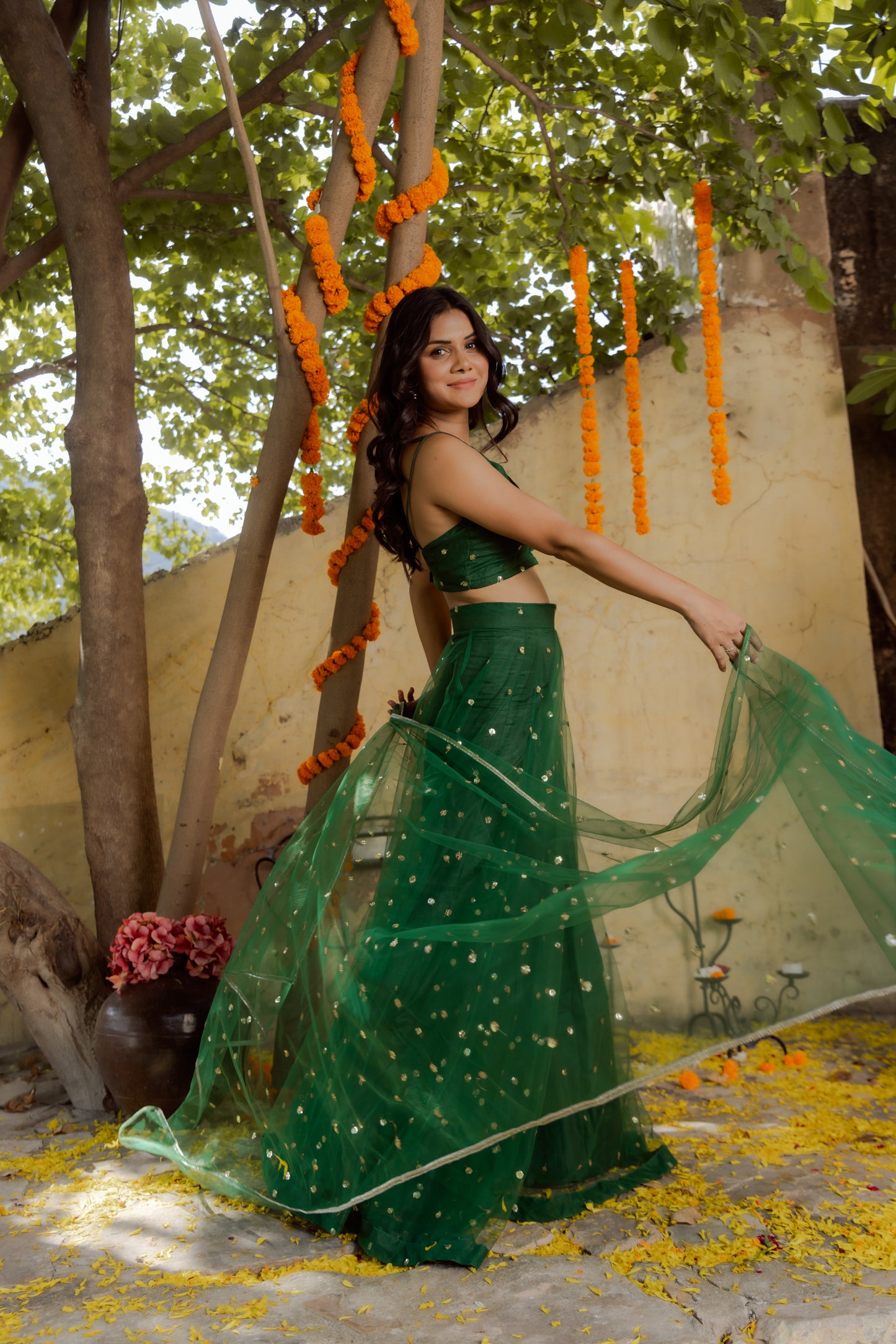 HEENA GREEN NET EMBROIDERED LEHENGA SET Deasha India