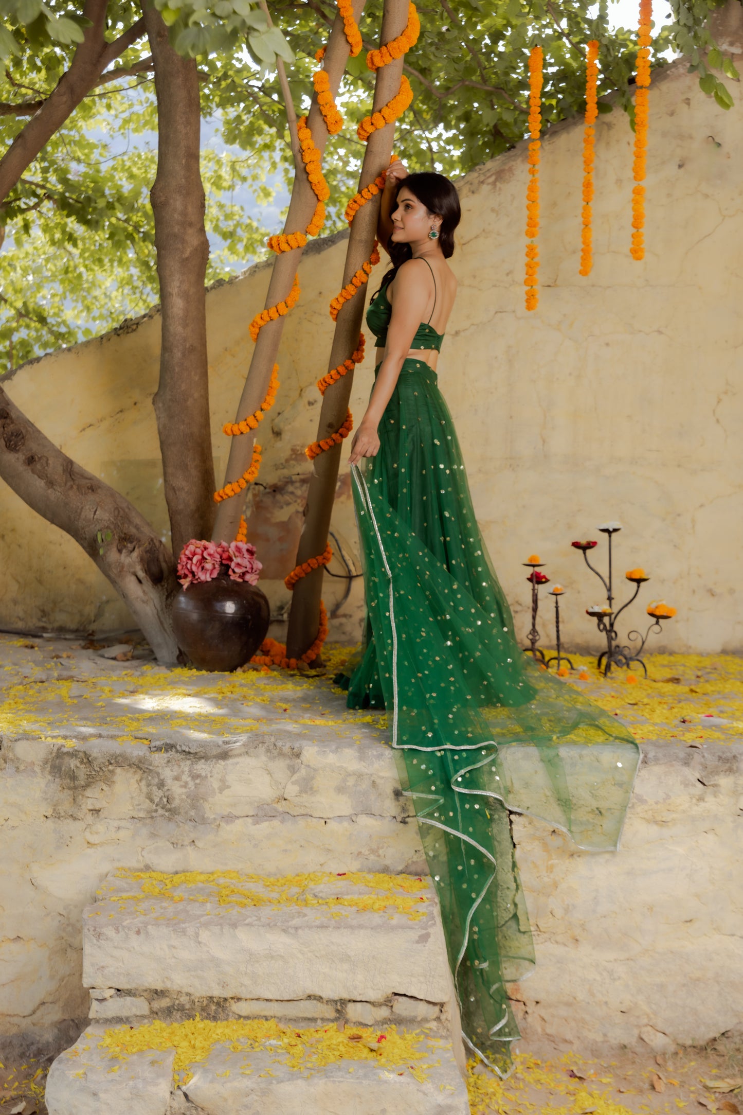 HEENA GREEN NET EMBROIDERED LEHENGA SET Deasha India