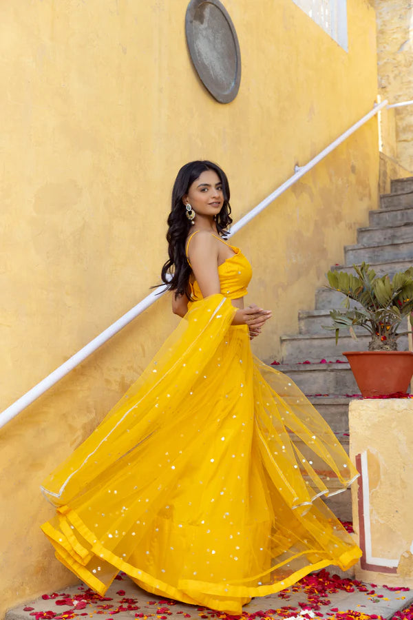HEENA GREEN NET EMBROIDERED LEHENGA SET Deasha India