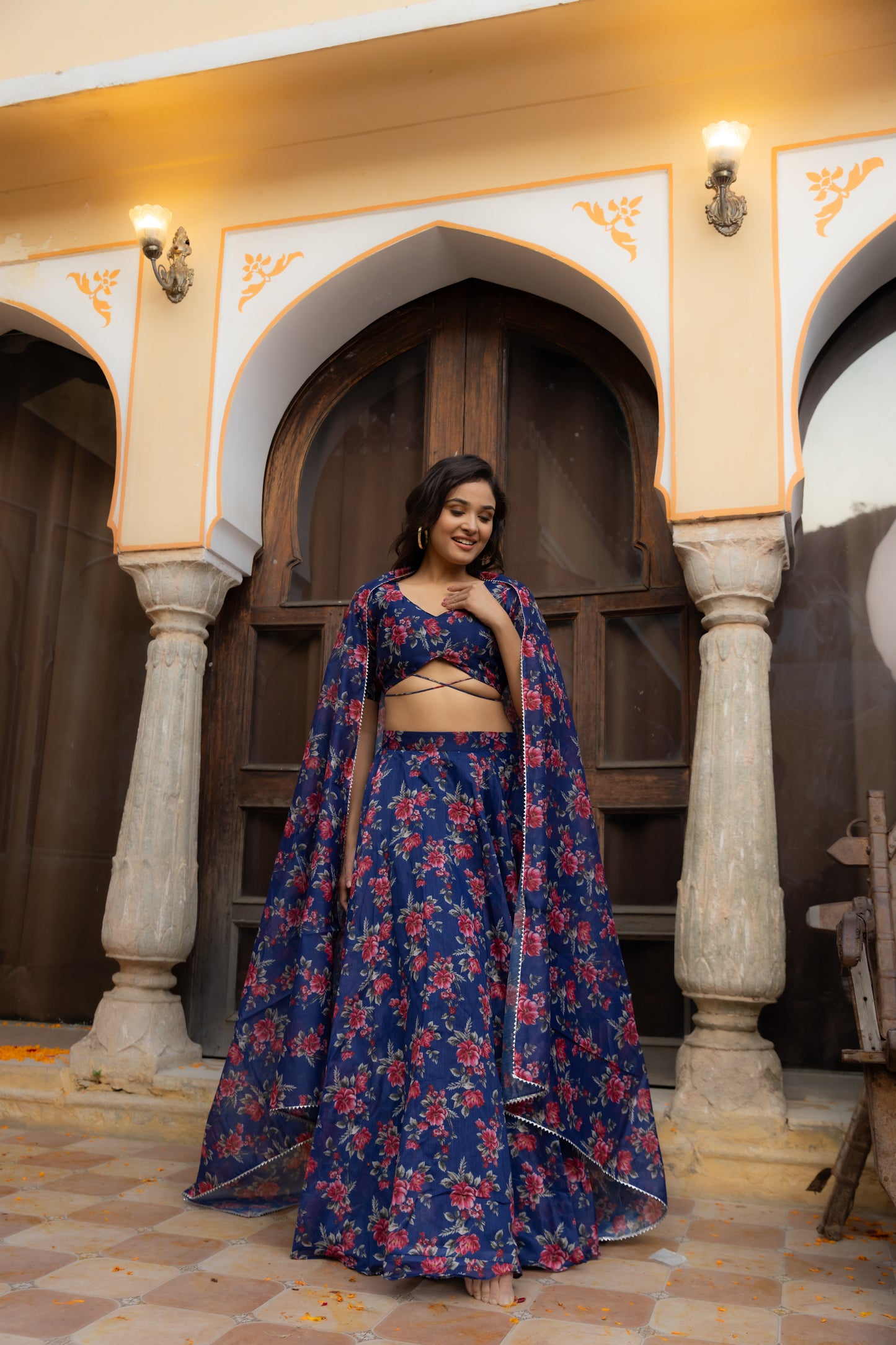 SAIRA BLUE FLORAL PRINTED LEHENGA SET Deasha India