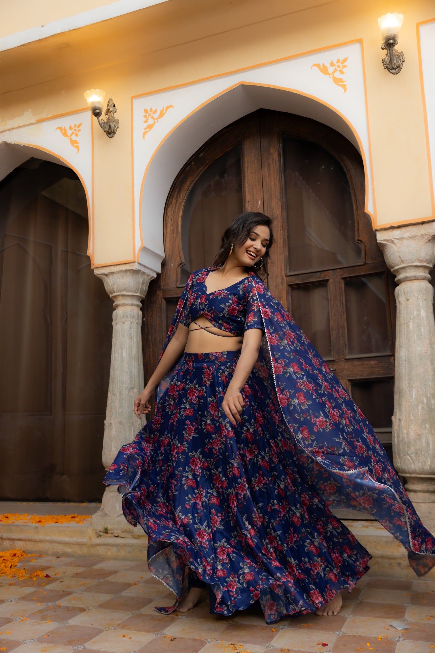 SAIRA BLUE FLORAL PRINTED LEHENGA SET Deasha India