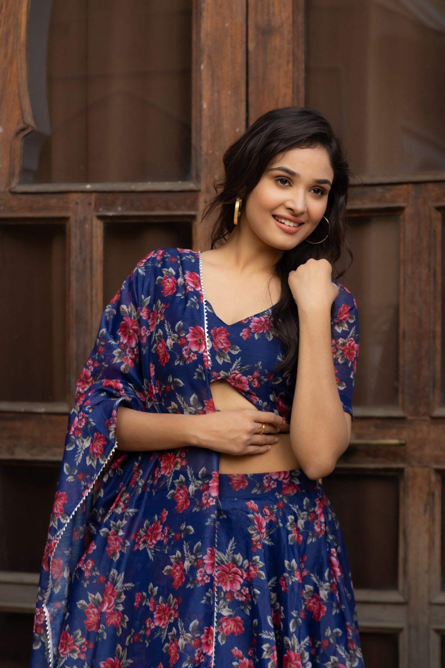 SAIRA BLUE FLORAL PRINTED LEHENGA SET Deasha India