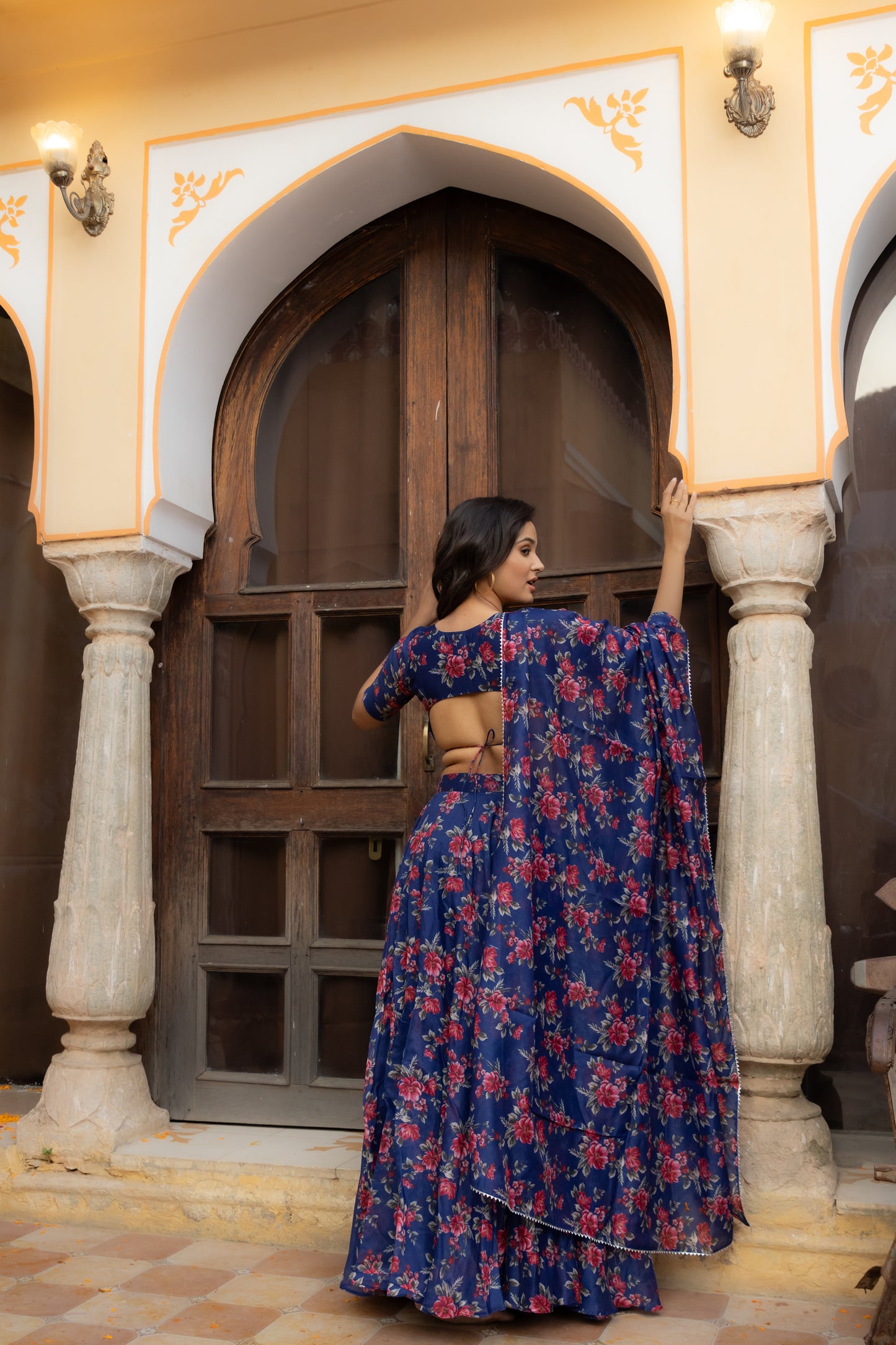 SAIRA BLUE FLORAL PRINTED LEHENGA SET Deasha India