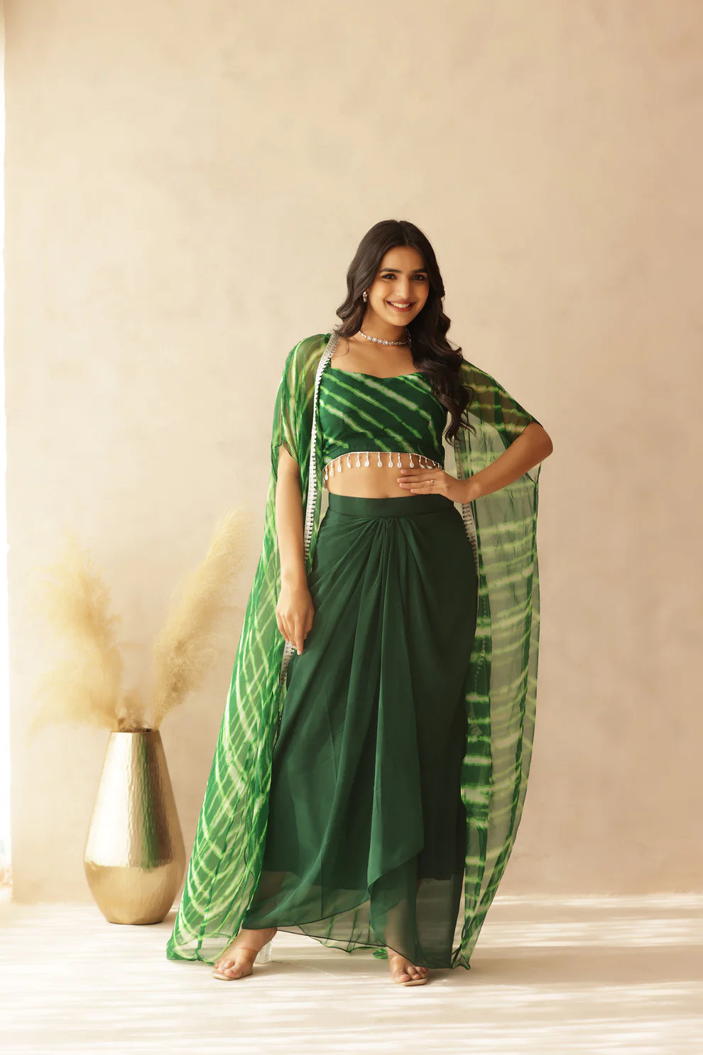 SAVYA PINK LEHERIYA SHRUG SET