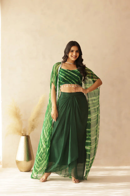 SAVYA PINK LEHERIYA SHRUG SET