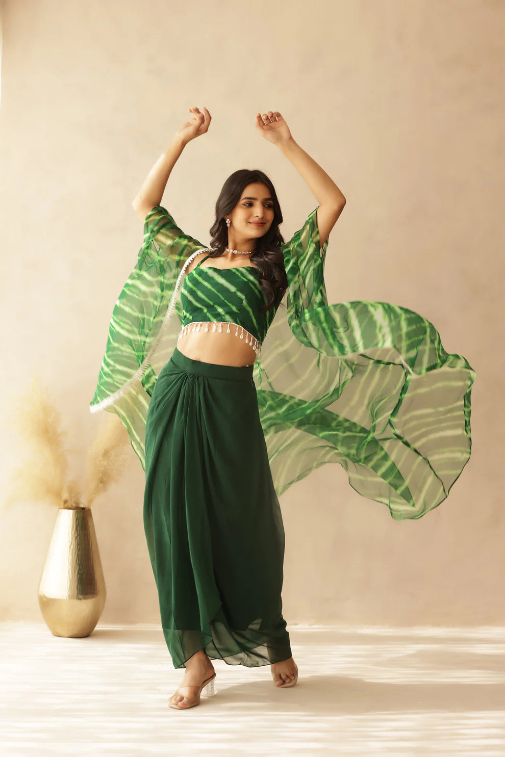 SAVYA PINK LEHERIYA SHRUG SET