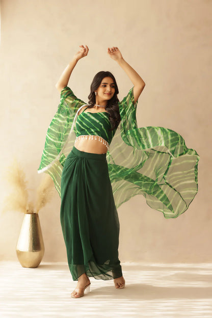 SAVYA PINK LEHERIYA SHRUG SET