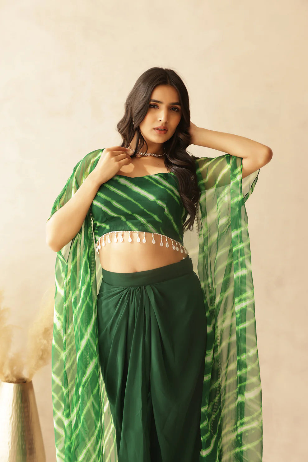 SAVYA PINK LEHERIYA SHRUG SET