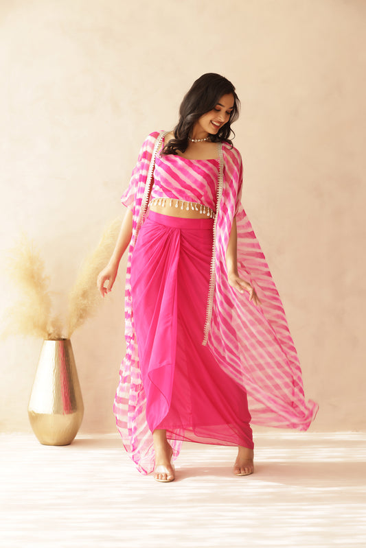 SAVYA PINK LEHERIYA SHRUG SET
