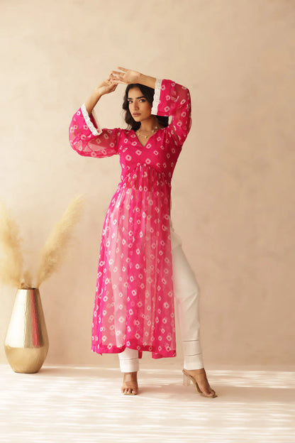 NAVYA BLUE BANDHEJ KURTA SET