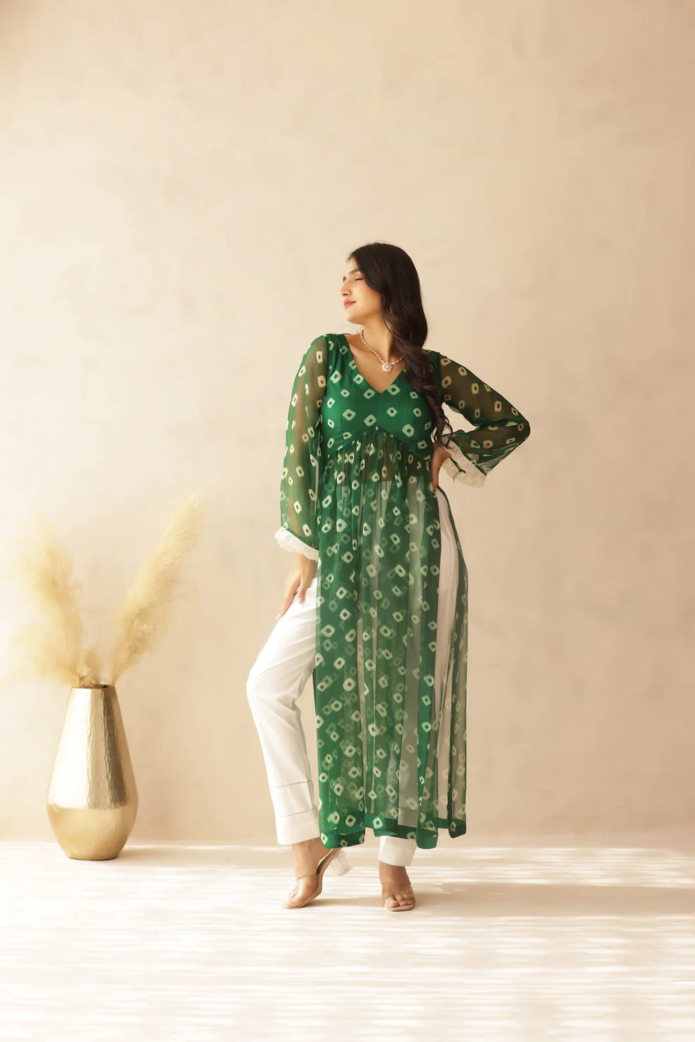 NAVYA BLUE BANDHEJ KURTA SET