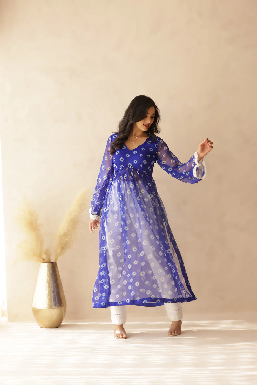 NAAVI PINK BANDHEJ KURTA SET