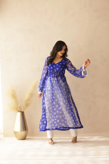 NAAVI PINK BANDHEJ KURTA SET