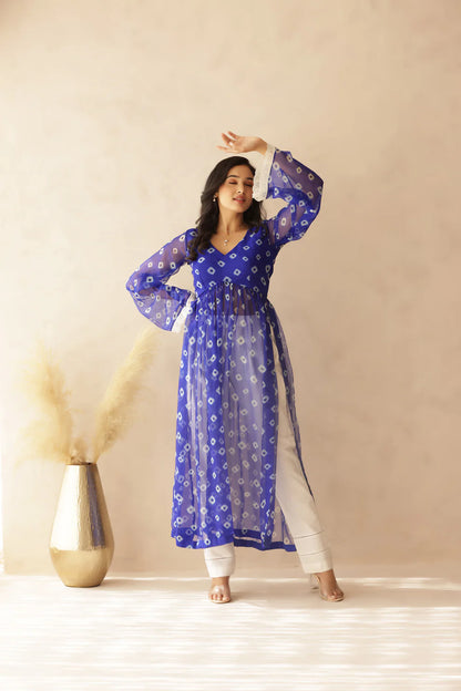 NAAVI PINK BANDHEJ KURTA SET