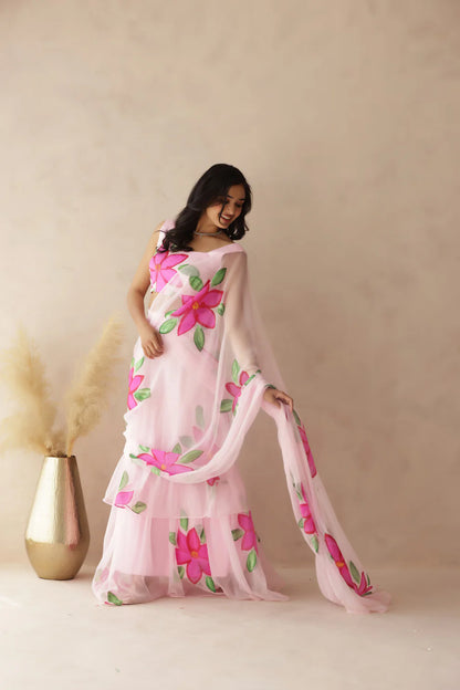 ESHANYA YELLOW HANDPAINTED SAREE