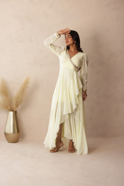 HIMIKA LIGHT YELLOW EMBROIDERED DRESS