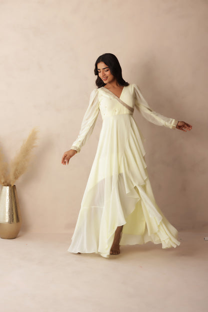 HIMIKA LIGHT YELLOW EMBROIDERED DRESS
