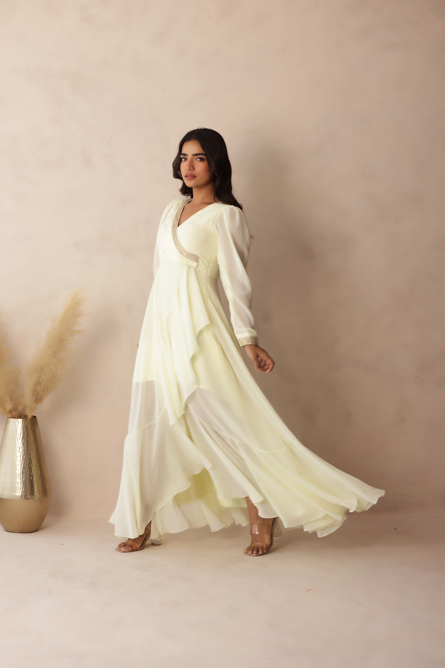HIMIKA LIGHT YELLOW EMBROIDERED DRESS