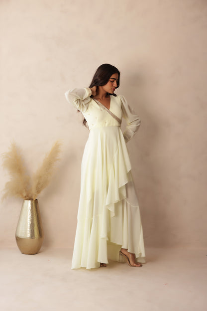 HIMIKA LIGHT YELLOW EMBROIDERED DRESS