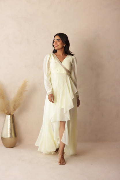 HIMIKA LIGHT YELLOW EMBROIDERED DRESS